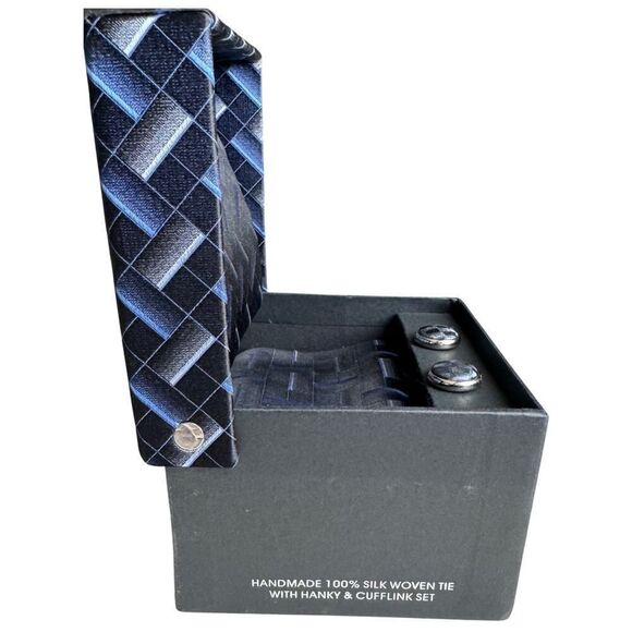 Valerio Garati Tie Handkerchief & Cufflink Men's Boxed Set‎ Handmade Woven Silk - Picture 3 of 8